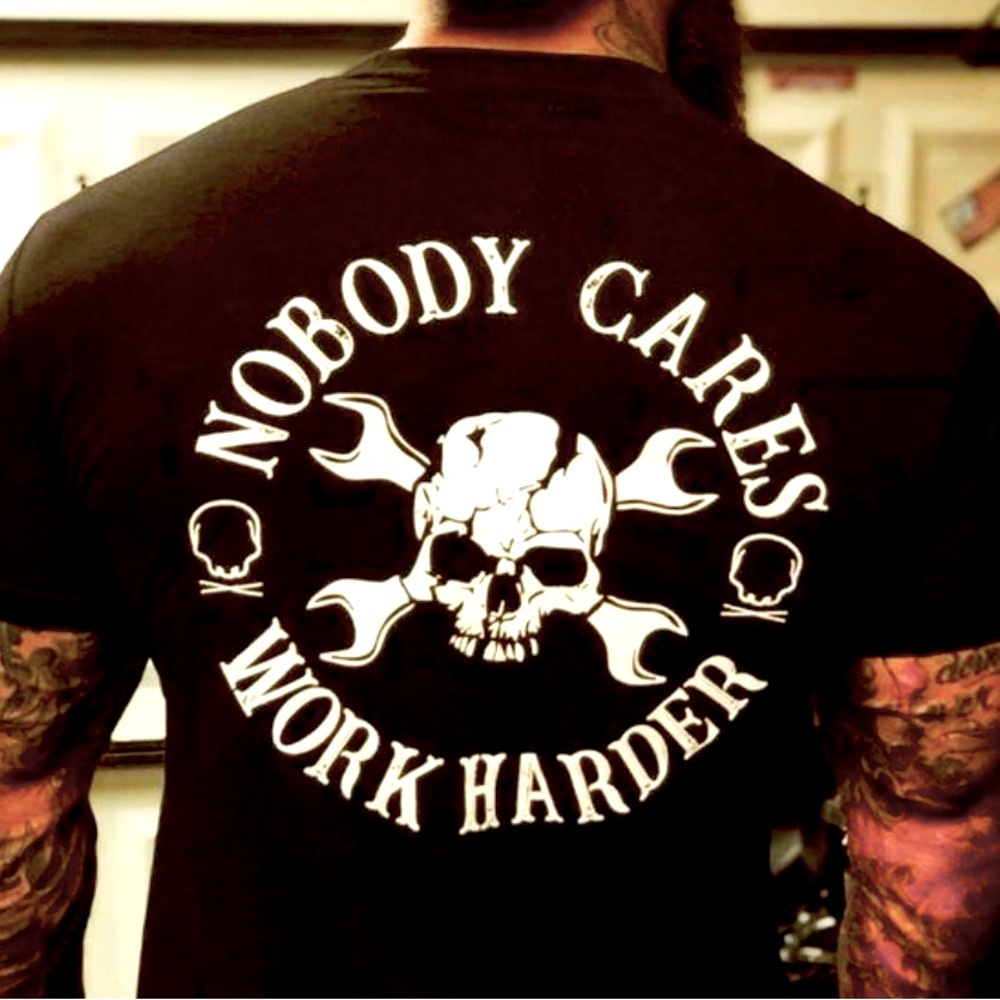 THE DRIVE CLOTHING “NOBODY CARES WORK HARDER” GRAPHIC ON BACK UNISEX BLACK TEE
